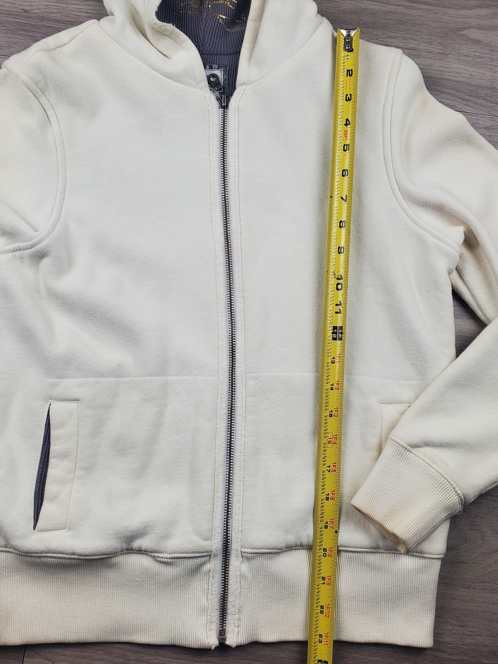 Old Navy Active Girls L Cream Full Zip Hooded Jacket Gray Lined - Picture 4 of 11